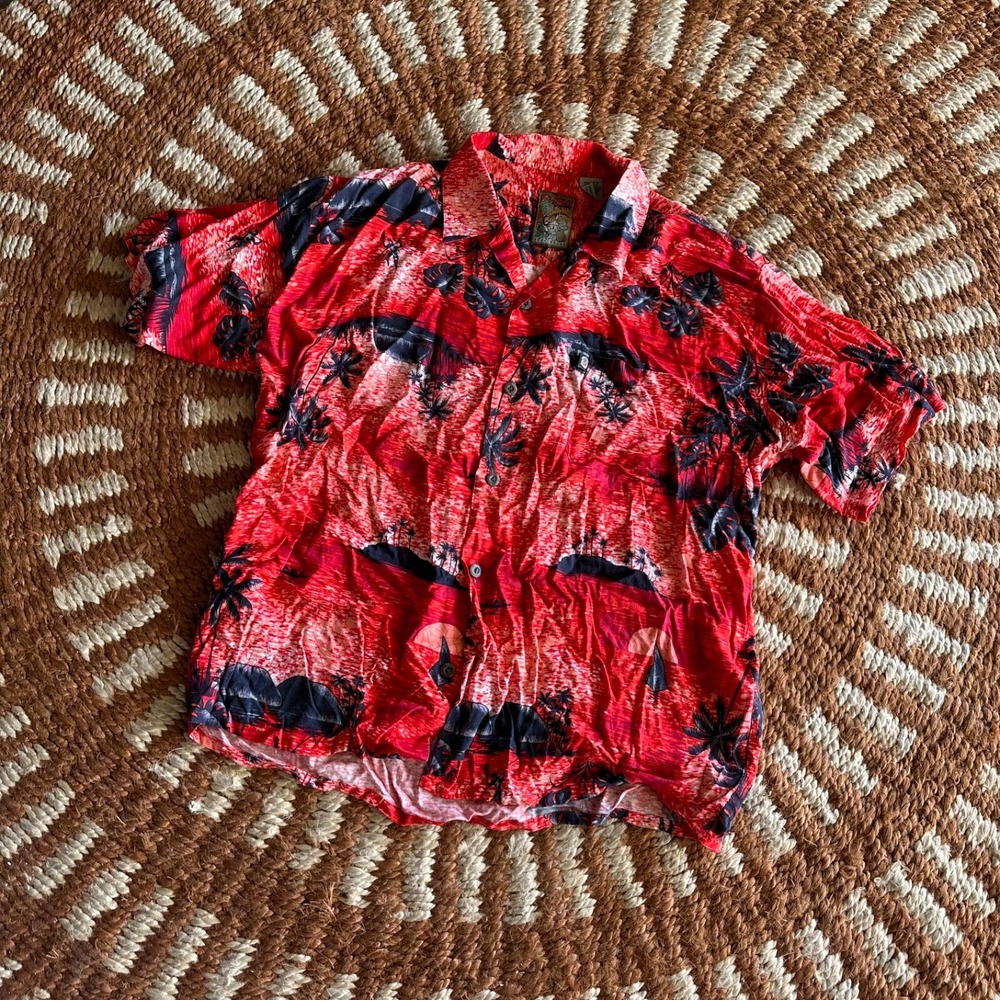 Pineapple Connection‎ Hawaiian Shirt Men's MEDIUM M Pineapple & Palm Trees